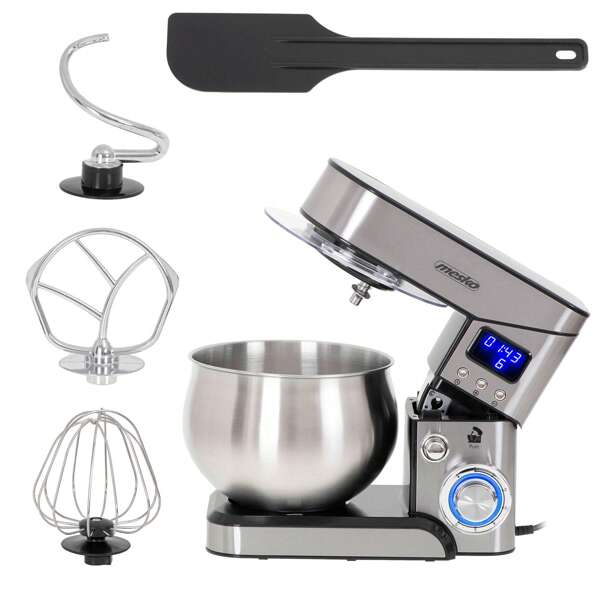 Mesko Batidora Amasadora Repostería Profesional ✅ Envíos 24/48h ✅ Robot Cocina Orbital, 5L, 6 Velocidades, Acero Inox., Mesko, MS4228, Plata, 2000W
