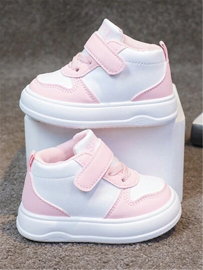 1 Pair Children's New Fashion Comfortable Soft Bottom PU Hook And Loop Design Boys/Girls High-Top Warm Flat Cute Outdoor Non-Slip Sports Shoes, Suitable For Autumn/Winter