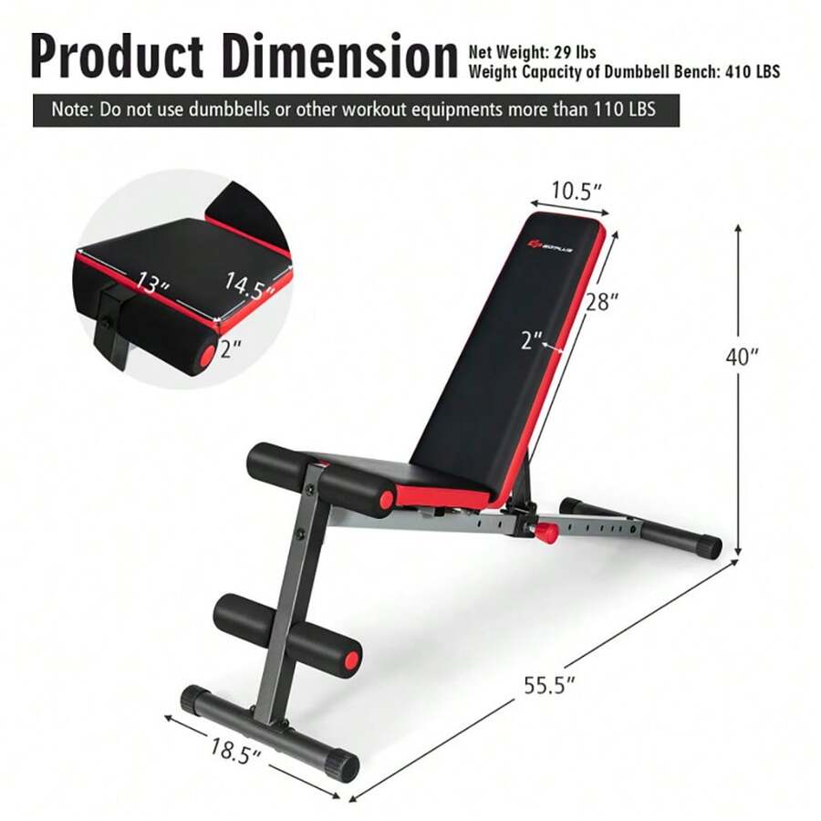 1 Pc Black Steel MultiFunction Weight Bench With Adjustable Backrest