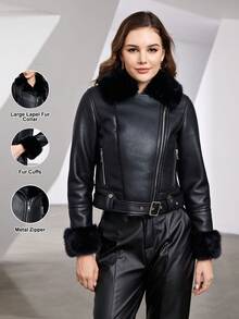 ZIAI Chaquetas Con Cuello De Piel Sintética - Negro - Ver 1