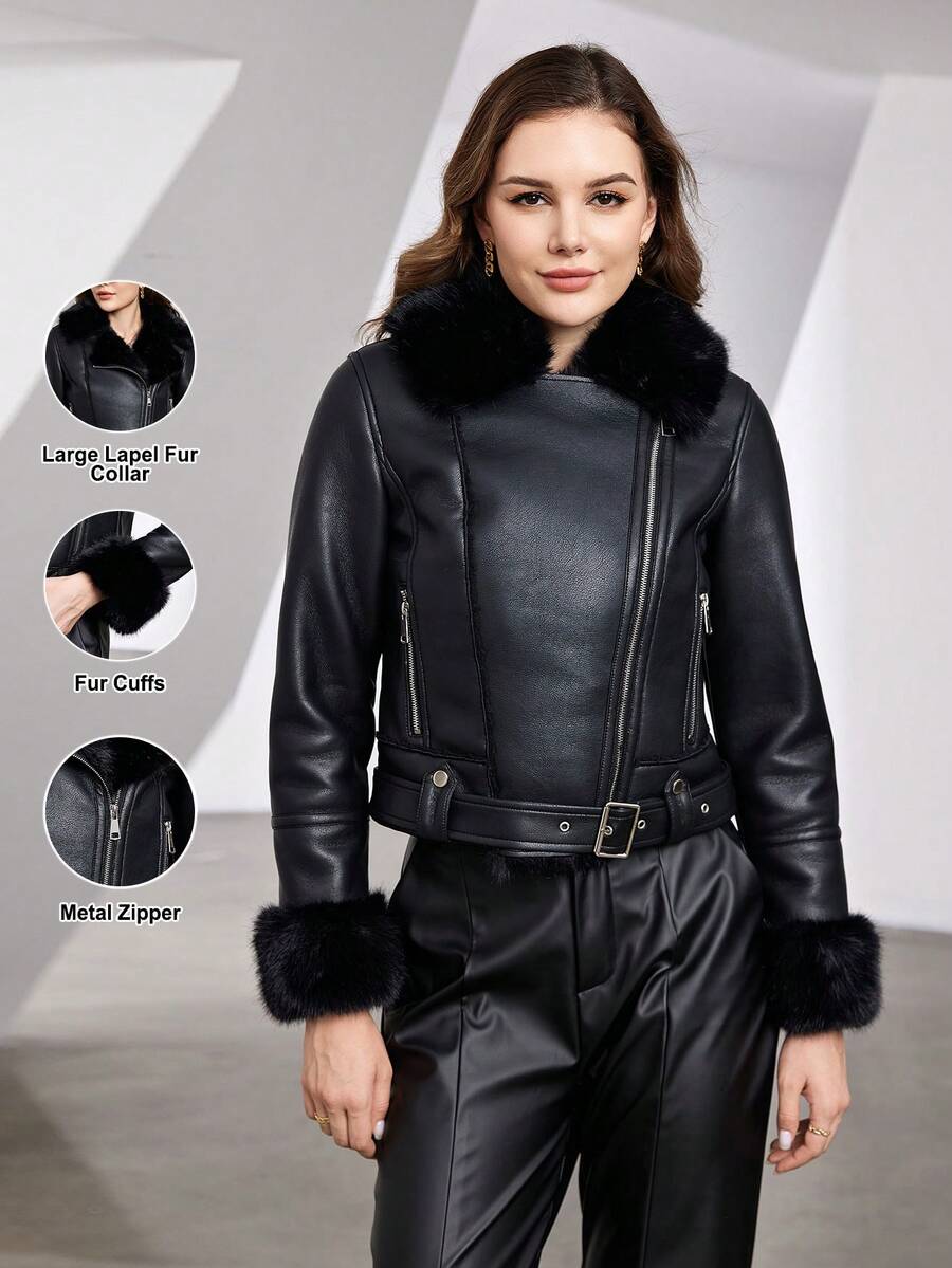 ZIAI Chaquetas Con Cuello De Piel Sintética - Negro - Ver 1
