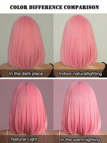 7JHH WIGS 万圣节粉色假发女式合成波波头假发带刘海短直发服装假发适合女孩角色扮演派对使用 14 英寸/36 厘米 - 粉色 - 查看 5