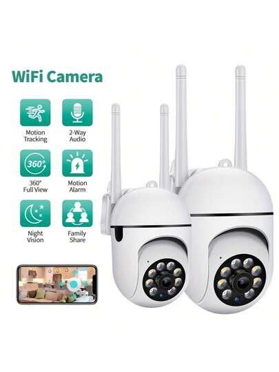 GENAI 2pcs 1080p HD Smart Home Camera - All-Weather Color Night Vision, Pan/Tilt/Zoom, Bidirectional Audio, Pet Monitor With Movement Alerts - Wireless Indoor/Outdoor Security Cam