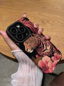 Leopard 1pc Retro Pink Floral Tiger Graphic Brushed Soft TPU Phone Case Compatible With Iphone & Samsung 15/15PLUS/15PRO/15PROMAX - Multicolor - View 5