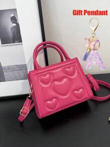 1pc Vintage Heart Quilted Handbag, Casual Shoulder Crossbody Bag For Daily Use + 1pc Purple Gift Pendant - B - View 14