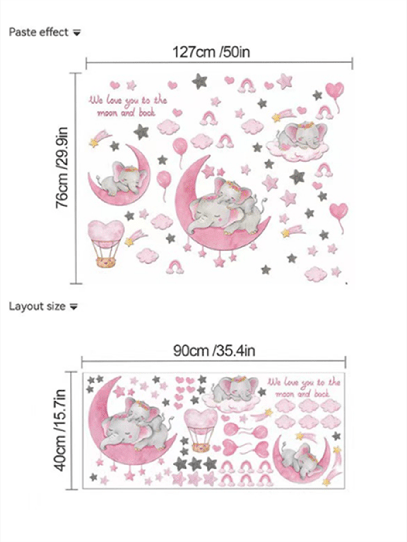 Dreamy Elephant And Pink Hot Air Balloon Wall Decal, Nursery Decor For