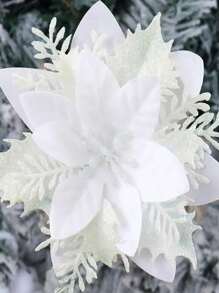 6pcs Artificial White Christmas Flowers, Poinsettia Flowers, Fake Christmas Tree Decor, Suitable For Christmas Party Decoration, Christmas Tree Decoration, Halloween, Halloween Decoration - White - View 3