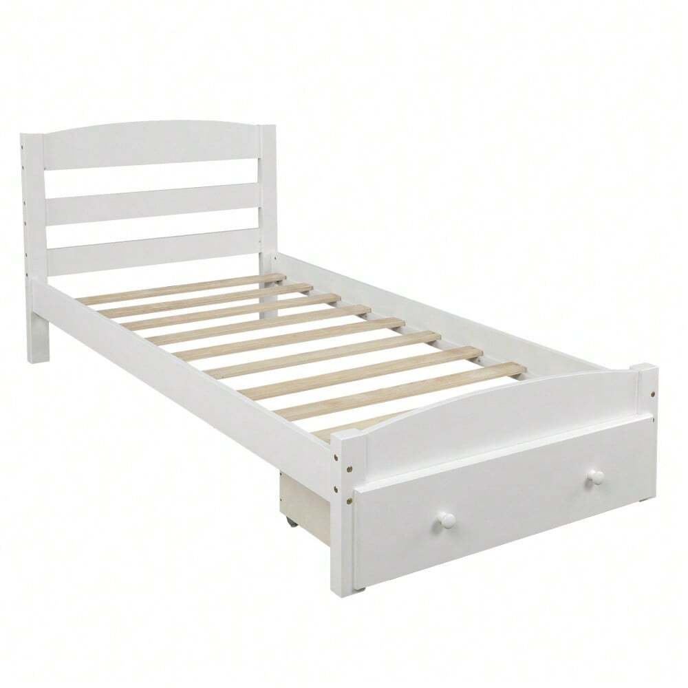 Platform Twin Bed Frame With Storage Drawer And Slat Support No Box