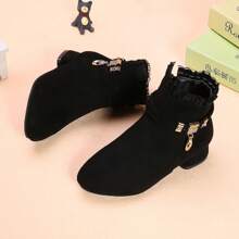 1 Pair Girls Faux Suede Zipper British Style Ankle Boots Ballet Shoes, Suitable For Spring/Autumn - Black - View 3