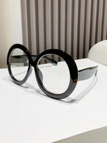 1 件男女通用超大圆框 Y2K 街头时尚透明镜片眼镜 - 無色 - 查看 7