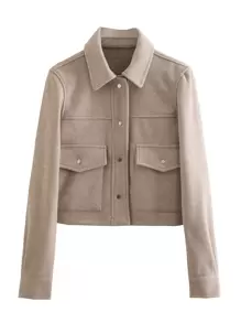 Chaqueta De Mujer A La Moda Con Botones, Con Bolsillos Delanteros Estereoscópicos Y Mangas Largas Para El Otoño - Gris - Ver 3