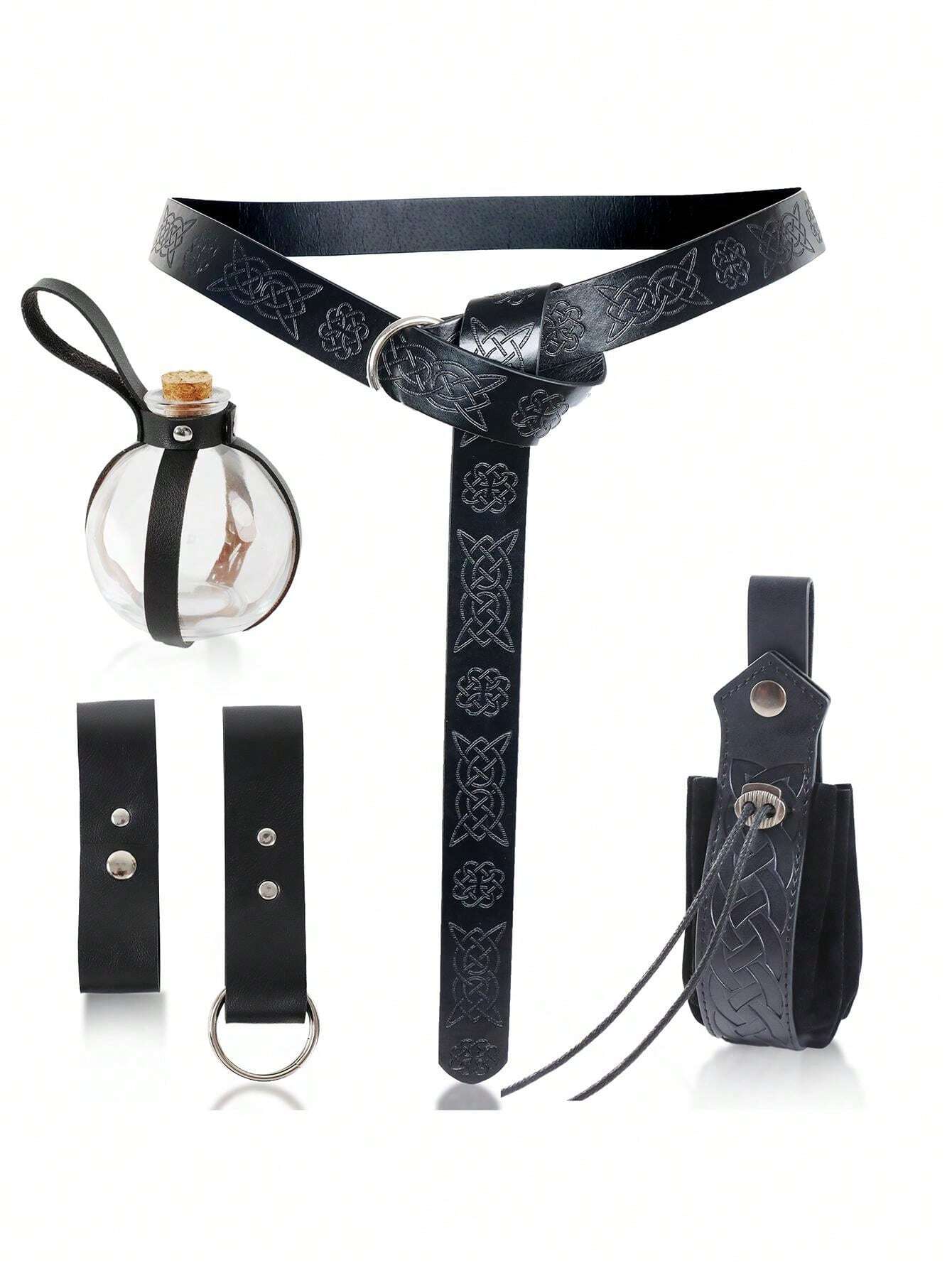 1Set Medieval Retro Belt Waist Bag And Alchemy Magic Bottle And Potion