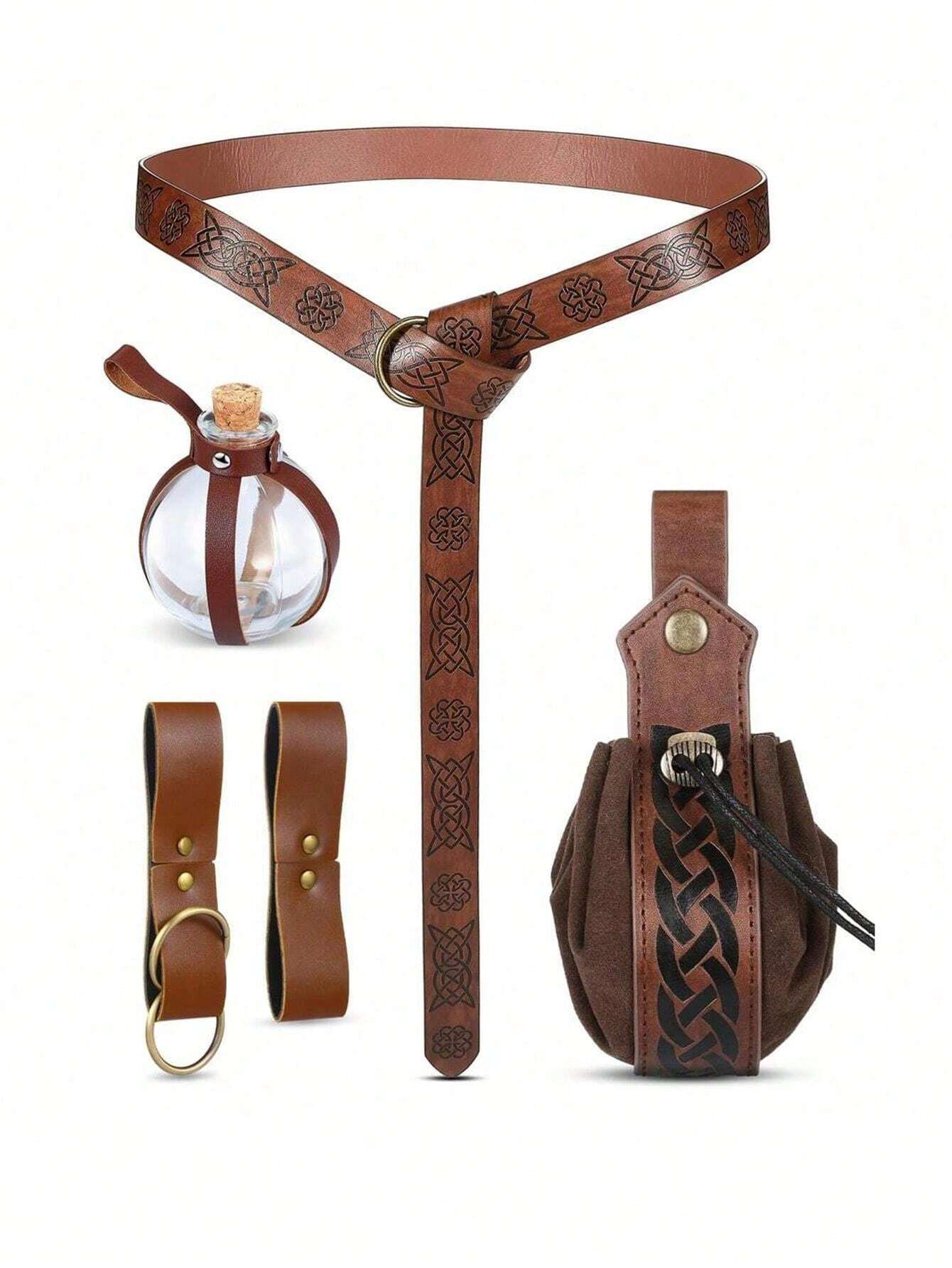 1Set Medieval Retro Belt Waist Bag And Alchemy Magic Bottle And Potion