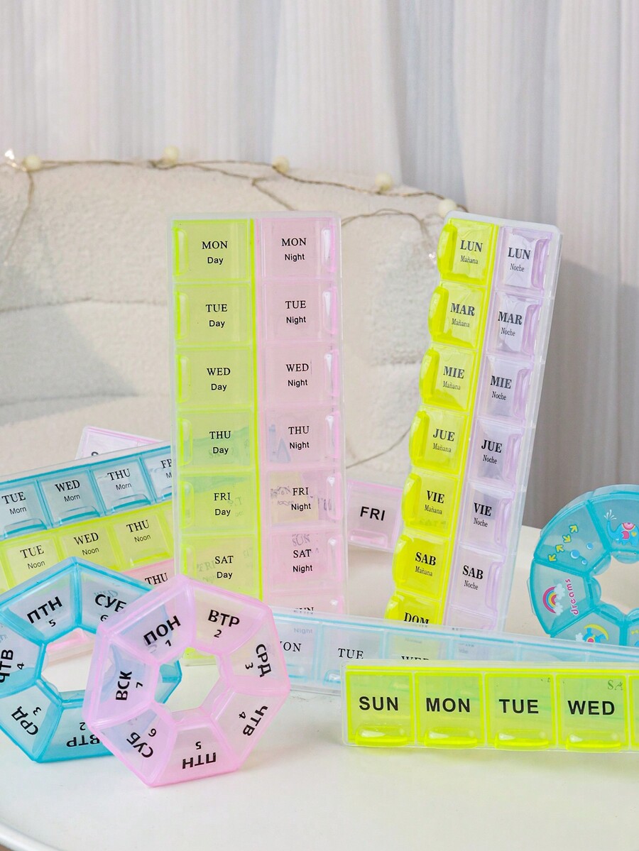 Rectangular Pill Organizer With 7Day Compartments Meal Time Reminder