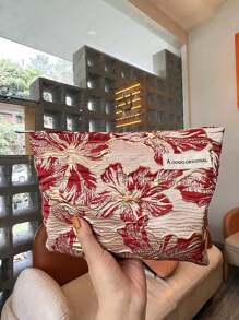 AGG 金色飾邊百褶紅小號大容量女用化妝包，內袋，便攜旅行盥洗包，手提包，多功能護膚品收納包，女性衛生棉收納包，送給媽媽和女友的禮物，學生筆袋 - 紅色 - 查看 6