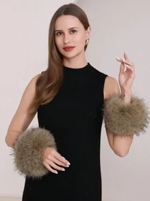 Women's Snakeskin Print Fluffy Wrist Cuffs,Furry Arm Warmer