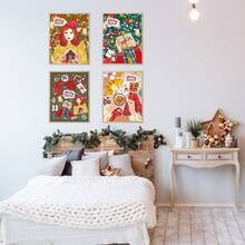 4 件无框圣诞帆布海报，现代艺术，圣诞老人雪人组合帆布画海报，卧室客厅厨房走廊、墙壁艺术、墙壁装饰、秋季装饰、房间装饰的理想礼物 - 彩色 - 查看 6