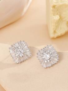 1 Paar luxuriöse geometrische kubische Zirkonia Kupfer Ohrstecker, stilvolle Gestaltung geeignet, Party, Fest und Alltag von Frauen