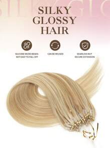 Natural Black Straight Human Hair Extensions, Invisible Micro Bead Thickened Micro Loop Hair Extensions - S18/613 - View 6