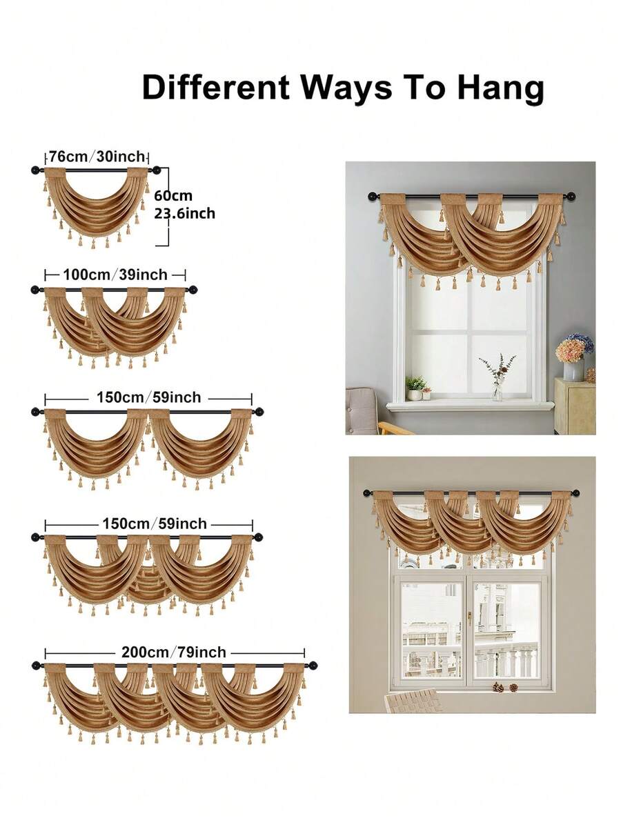 1pc Bronze Colored Flower Fringed Curtain, Thick Chenille Material