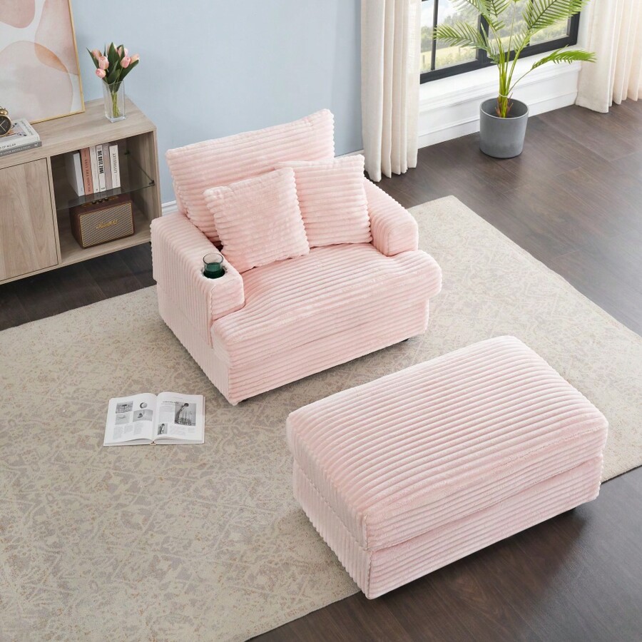 39Inch Spring Upholstered Armchair And Ottoman Set Comfortable