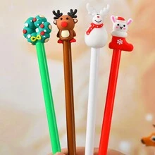 Penne gel per Natale con inchiostro nero, penne morbide con personaggi natalizi, penne divertenti e novità in stile casuale, adatte come regalo di Natale per studenti, insegnanti, per ufficio, forniture scolastiche, feste, promo e mercati