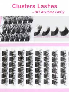 10 Rows Of 60 Clusters D Curl Pre-Glued False Eyelashes, DIY Fake Lashes 12-16mm, Self-Adhesive Cluster Lashes No Glue Needed, Makeup At Home, D Curl Lash Clusters With Tweezers - Black - View 2