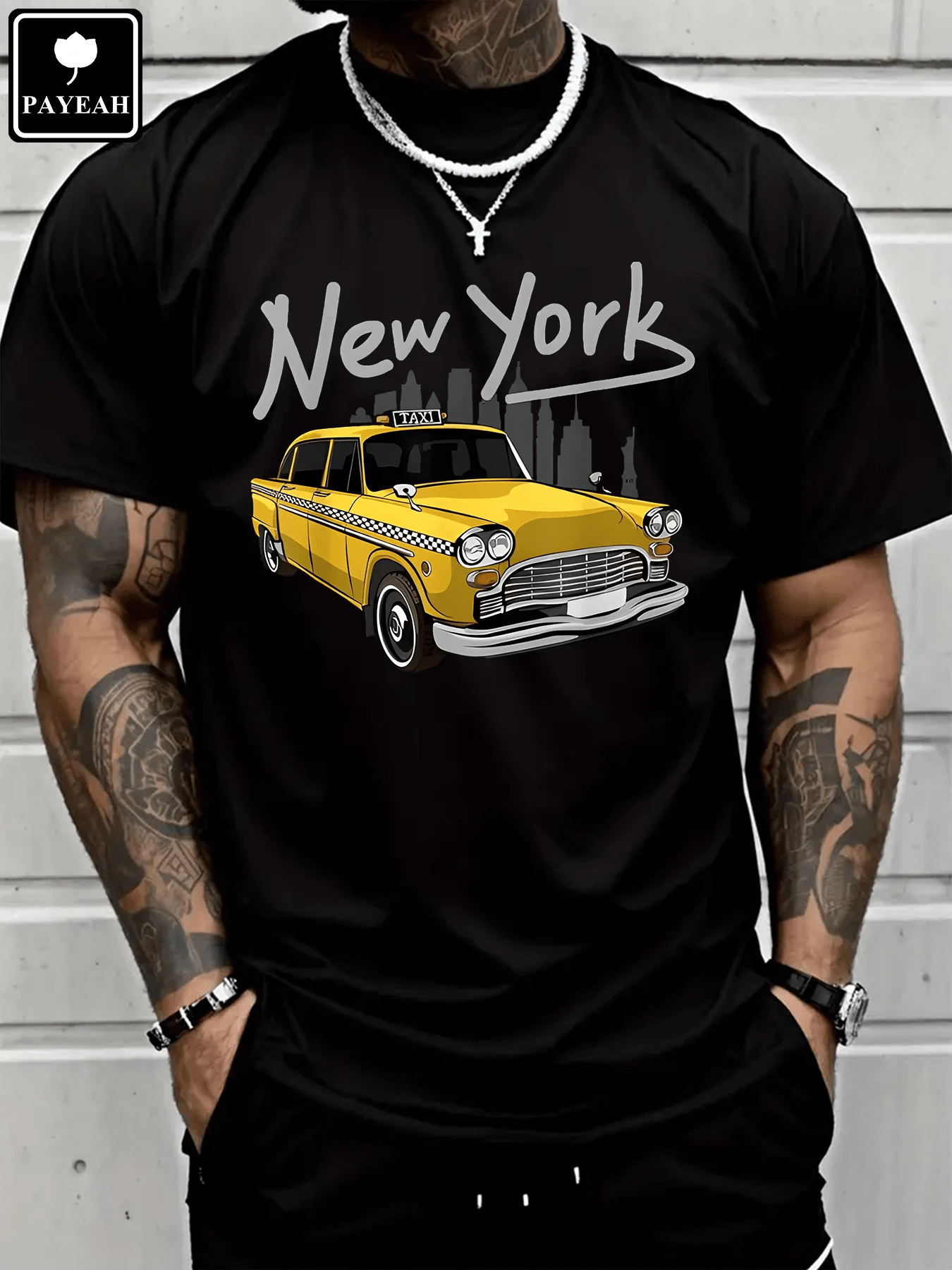 PAYEAH NYC New York Yellow Cab Taxi Gift Souvenir Tee Men T-Shirt 100% Heavy Cotton T Shirt - 黑色 - 查看 1
