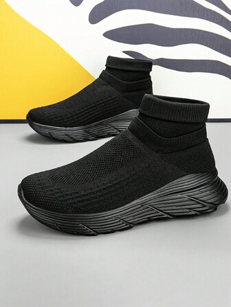 Breathable Mesh Slip-On High Top Couple Sports Shoes With Thick Sole