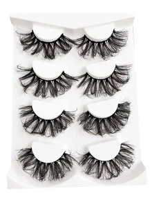 Asiteo 4 Pairs 25mm 9D Faux Mink Lashes Bulk Russian Volume Fluffy Natural False Eyelashes Thick Dramatic Faux Mink Eyelashes - 黑色 - 查看 3