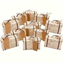 50 قطعة/عبوة صندوق هدايا بشكل حقيبة صغيرة، من الورق الكرافت البني المنقوش بالوسم والحبل، مناسب لحفلات السفر، أعياد الزفاف والحمام، حفلات الأعياد، احتفالات الذكرى
