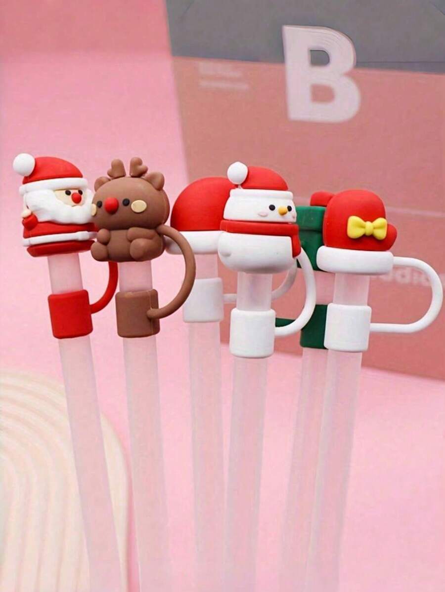 3/6 chiếc mũ tiệc theo chủ đề Giáng sinh hoạt hình dễ thương, vỏ ống hút bằng silicon, vỏ ống hút chống bụi, vỏ ống hút chống bụi, đồ trang trí ống hút hoạt hình dễ thương (không bao gồm ống hút) trang trí phòng tại nhà, nhà bếp, trang trí tiệc Giáng sinh, đồ dùng cho tiệc, đồ trang trí ngày lễ, trang trí bàn nhà hàng - Nhiều màu - Xem 1