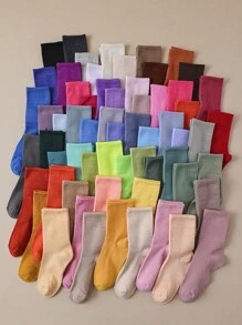 10 Pairs Of Random Solid Color Socks Assorted Colorful Mid-Calf Socks For Children's, Moisture-Wicking & Breathable, Versatile Tall Kids Socks - Multicolor - View 3