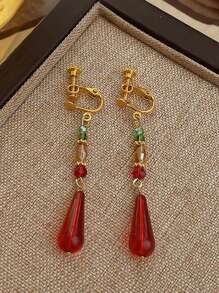 2 件时尚镂空扇形夹式耳环，中国复古几何风格无穿孔耳环 - 彩色 - 查看 8