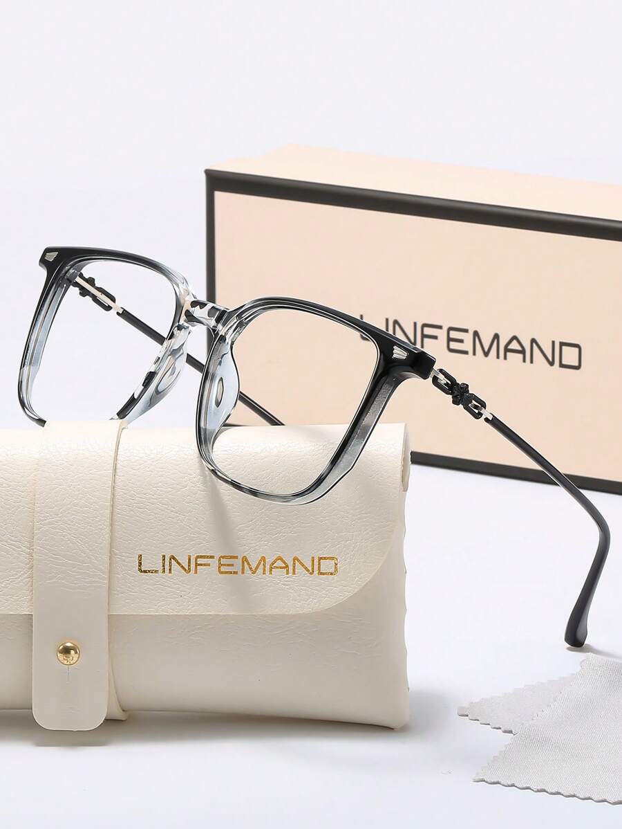 LINFEMAND نظارات كمبيوتر إطار مربع عدسة شفافة أنيقة، هدية اكسسوارات للمكتب الرسمي والأعمال للرجال والنساء - شفاف - مشاهدة 1