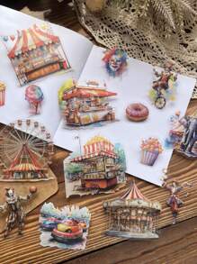 15pcs/Pack Vintage Multi-Size Waterproof Stickers, Cute Animal & Circus Theme For Diary, Journal, DIY, Decoration Back To School - Multicolor - View 6