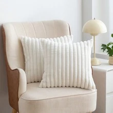2 piezas de fundas decorativas acogedoras y suaves de terciopelo con rayas para almohada, funda de cojín para sofá y sillón