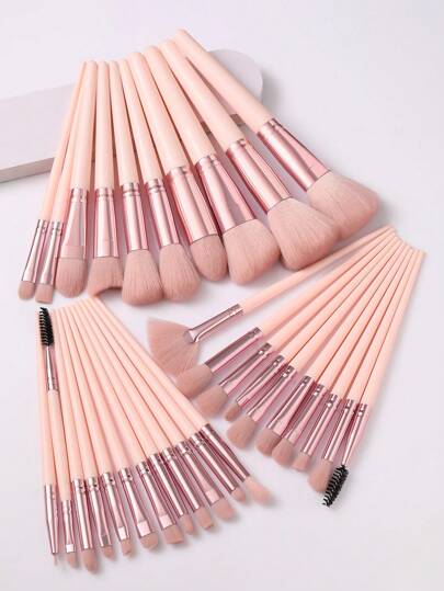 Juego de 15-18-20-22-25-30-32 piezas de brochas de maquillaje color rosa pálido, set de brochas de pelo sintético de alta calidad para difuminar sombras de ojos, herramientas de cosmética, regalos, brochas de maquillaje profesionales, set de maquillaje completo