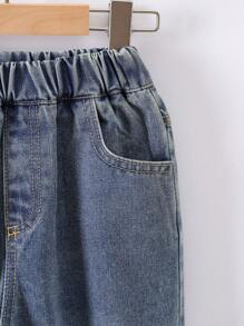 New Autumn Tween Boy Distressed Personalized Straight Leg Jeans, For Bigger Children - Medium Wash - View 4