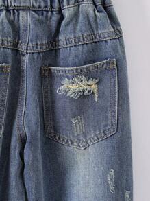 New Autumn Tween Boy Distressed Personalized Straight Leg Jeans, For Bigger Children - Medium Wash - View 7