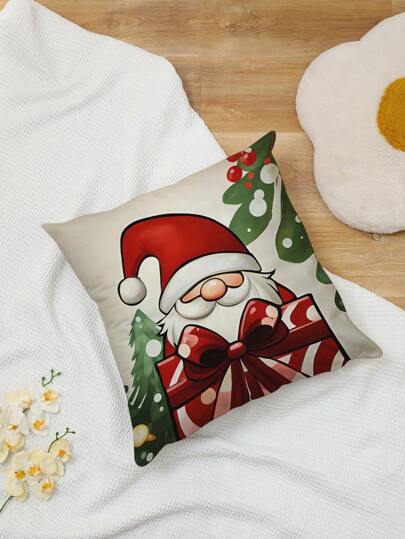 1 Pezzo Federa per Cuscino Stampata a Motivo Babbo Natale su Un Lato, Decorazione per la Casa Senza Imbottitura