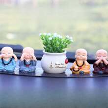 5pcs Cartoon Mini Buddha Bead New Four Unwise Monk Figurines Decor, Silicone Non-Slip Pads, Resin Statuettes, Cute Car Interior Decorations, For Bookshelf, Living Room, Office, Cabinet, Desk, Foyer, Room, Home Decor Best Gifts Birthday Graduation