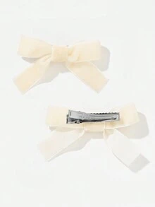 Kẹp tóc cá sấu trang trí nơ 2 chiếc dễ thương - Màu be - Xem 3