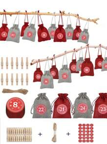 24 件 2025 新年降临节小袋子 DIY 圣诞降临节日历 DIY 24 降临节日历布袋、降临节日历袋、倒计时日历粗麻布袋，带抽绳，用于圣诞节装饰 - 彩色 - 查看 11