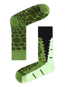 1 Pair Funny Crocodile Pattern Unisex Mid-Calf Socks, Design For All Seasons - Multicolor - View 3