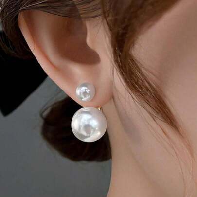 1 对法式时尚奢华珍珠双面珍珠耳环，设计优雅，适合脸型，是女性的百搭配饰