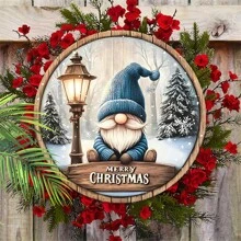 Décoration murale de Gnome de Noël - Plaque murale en faux bois de style classique pour la maison, la cuisine, le jardin, le patio, la décoration intérieure et extérieure - Thème de couronne de Joyeux Noël en anglais à usage multiple, meilleur cadeau