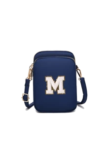 Navy Blue Casual Fashionable Towel Fabric Crossbody Bag, Embroidered With White Letters A-Z, Mini Bag With Phone Pocket And Coin Purse, Women's Crossbody Phone Bag, Shoulder Bag, Coin Purse, Wallet, Handbag, Suitable For Women, Girls, Travel, Back To School, Gifts, Large Capacity, Best Gift For Family - Navy Blue - View 16