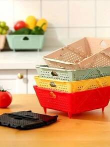 Stackable Plastic Fruit Storage Basket Foldable Portable Kitchen Home Organization - 彩色 - 查看 1