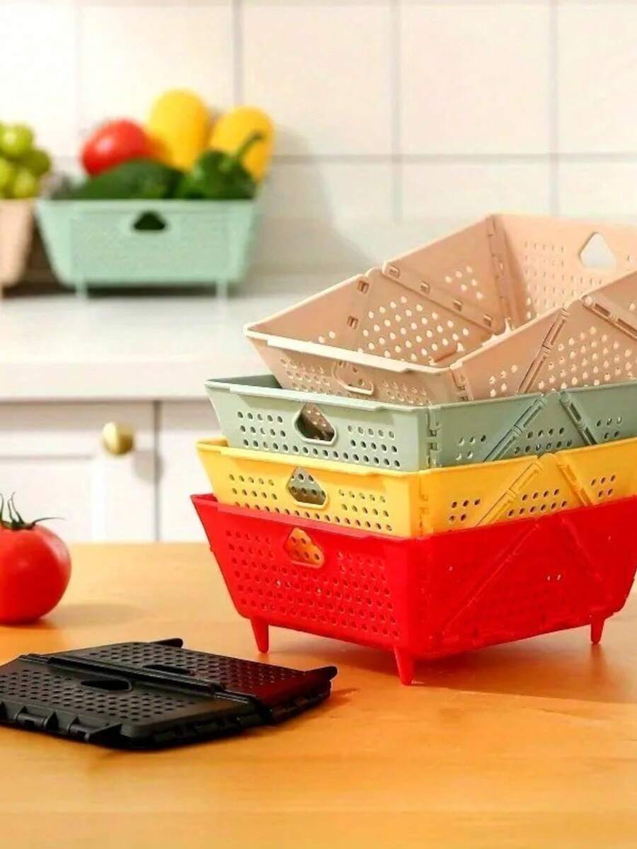 Stackable Plastic Fruit Storage Basket Foldable Portable Kitchen Home Organization - 彩色 - 查看 1
